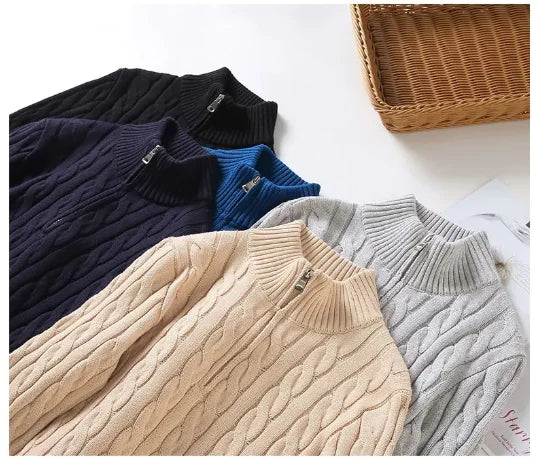 Vireous Classic Cable Knit Zip-Up Men’s Sweater