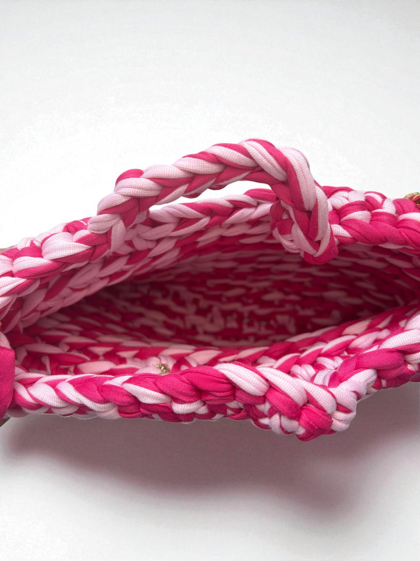 Pink Handmade Crochet Handbag with Gold Chain Strap