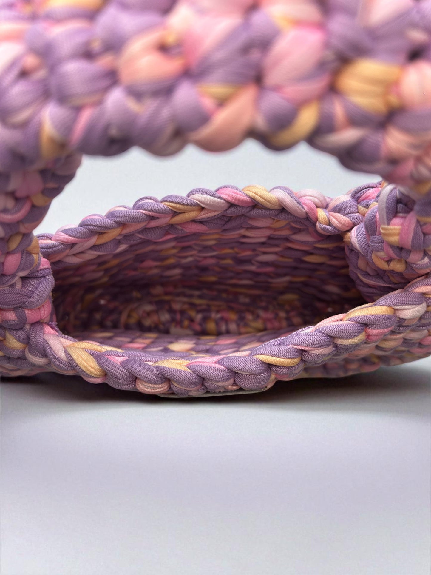 Chunky Handle Pink Crochet Loaf Handbag