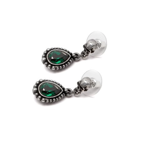 Skull Earrings Green Crystal Dangle, Alchemy Gothic