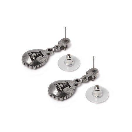 Skull Earrings Green Crystal Dangle, Alchemy Gothic