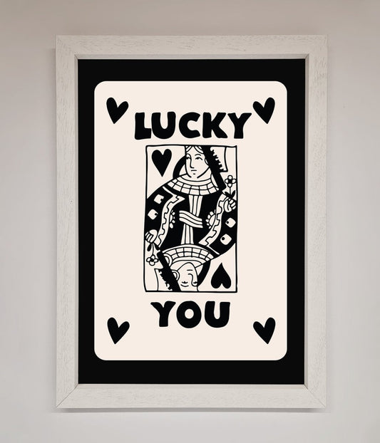 Lucky You, Beige Black Framed Print