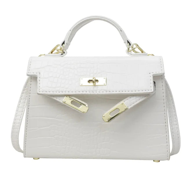 Women's Fashion Crocodile-Pattern Kelly Bag, Structured Leather Bag