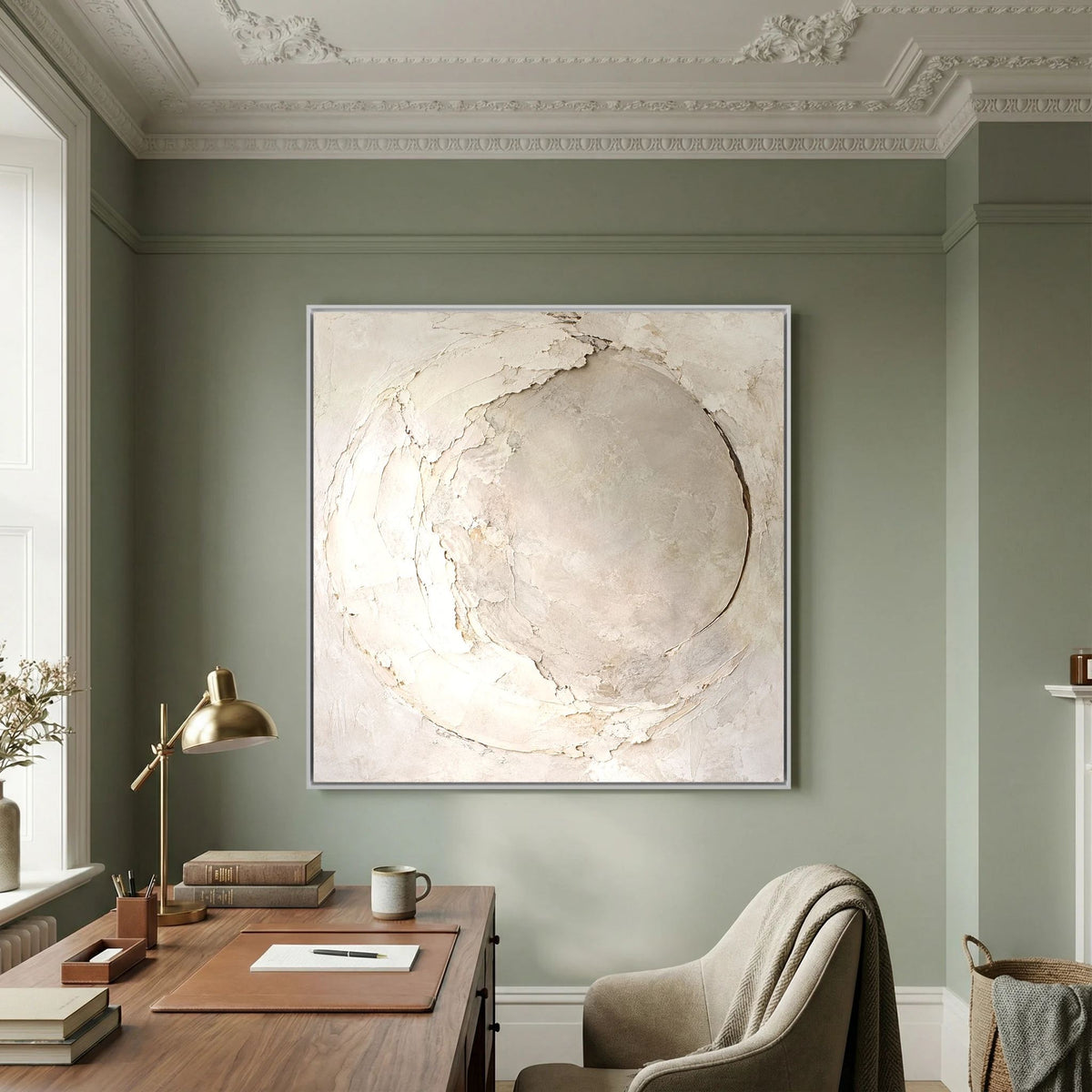 Quiet Limestone Orbit Art Print, Extra Large, White Frame