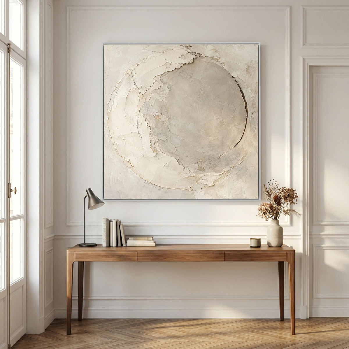 Quiet Limestone Orbit Art Print, Extra Large, White Frame