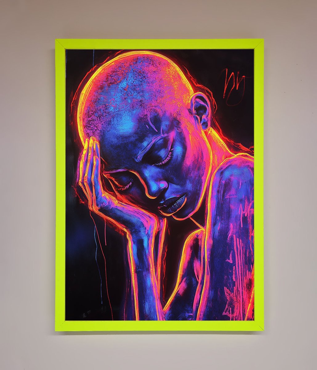Neon Woman, Hands in Head Framed Print