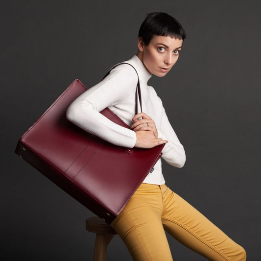 Handmade Leather Shopper in Marsala Red