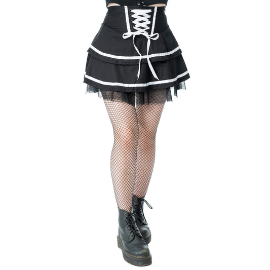 Poizen Industries Phantom Waltz Skirt in Black and White