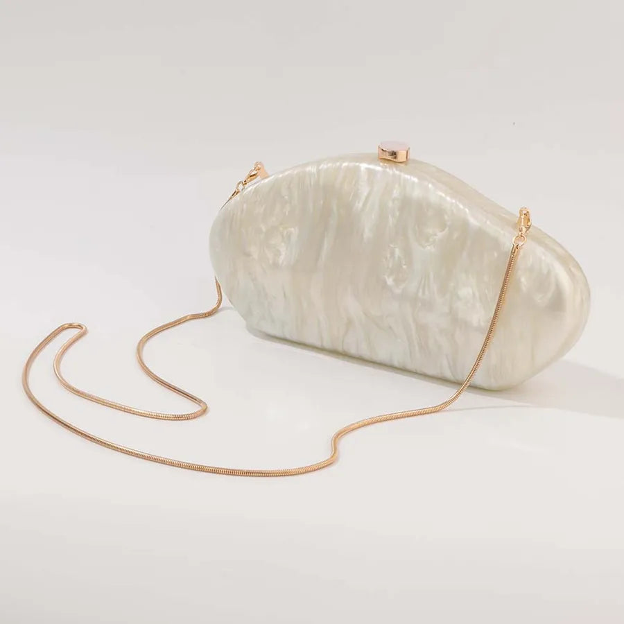 Organic-Shape Pearlescent Hard Shell Dinner Bag with Clasp Closure