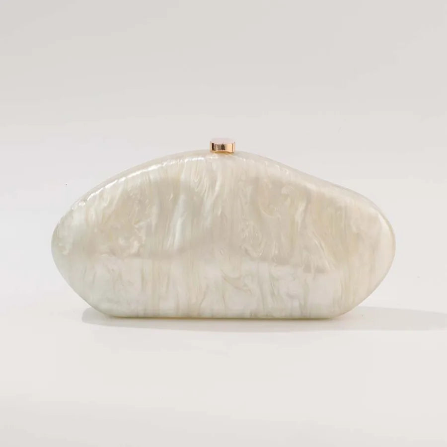 Organic-Shape Pearlescent Hard Shell Dinner Bag with Clasp Closure
