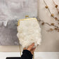Floral-Embellished Clutch Shoulder Bag, Clasp Closure