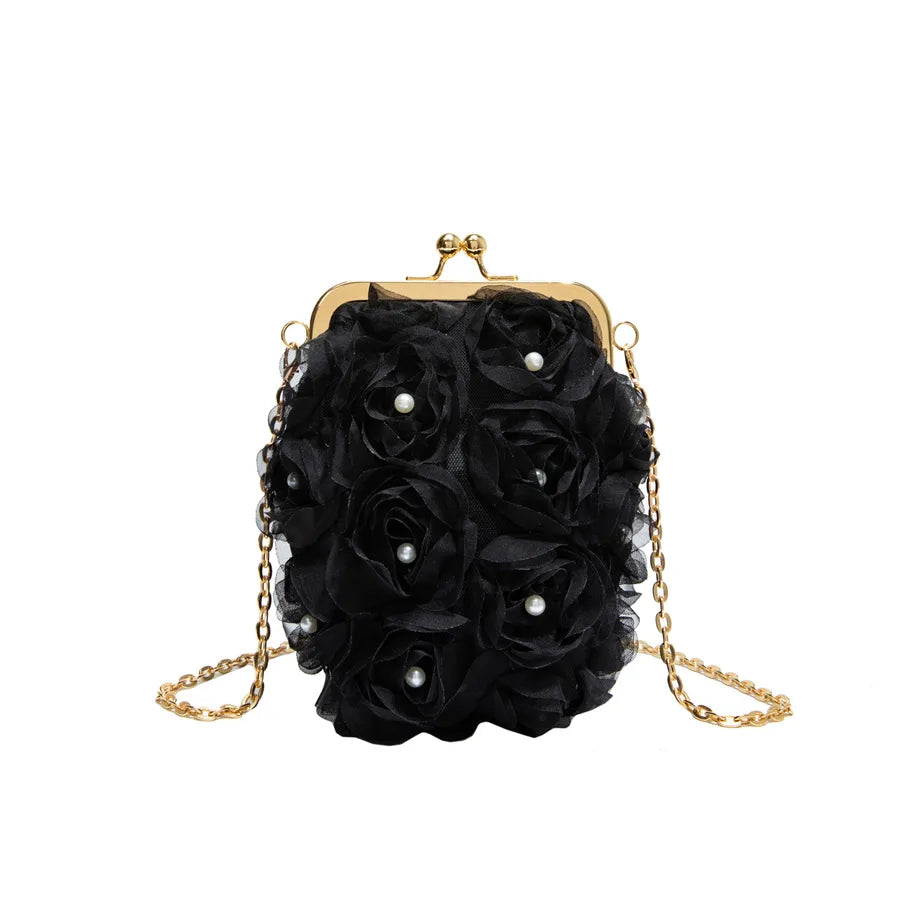 Floral-Embellished Clutch Shoulder Bag, Clasp Closure