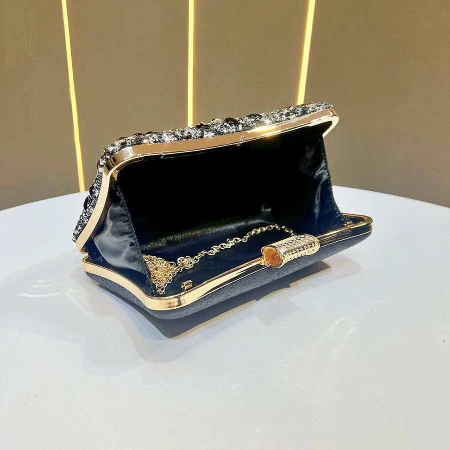 Elegant Diamond-Embedded Evening Bag, Formal Clutch Chain Handbag
