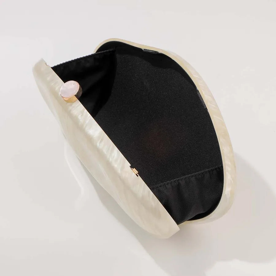 Organic-Shape Pearlescent Hard Shell Dinner Bag with Clasp Closure