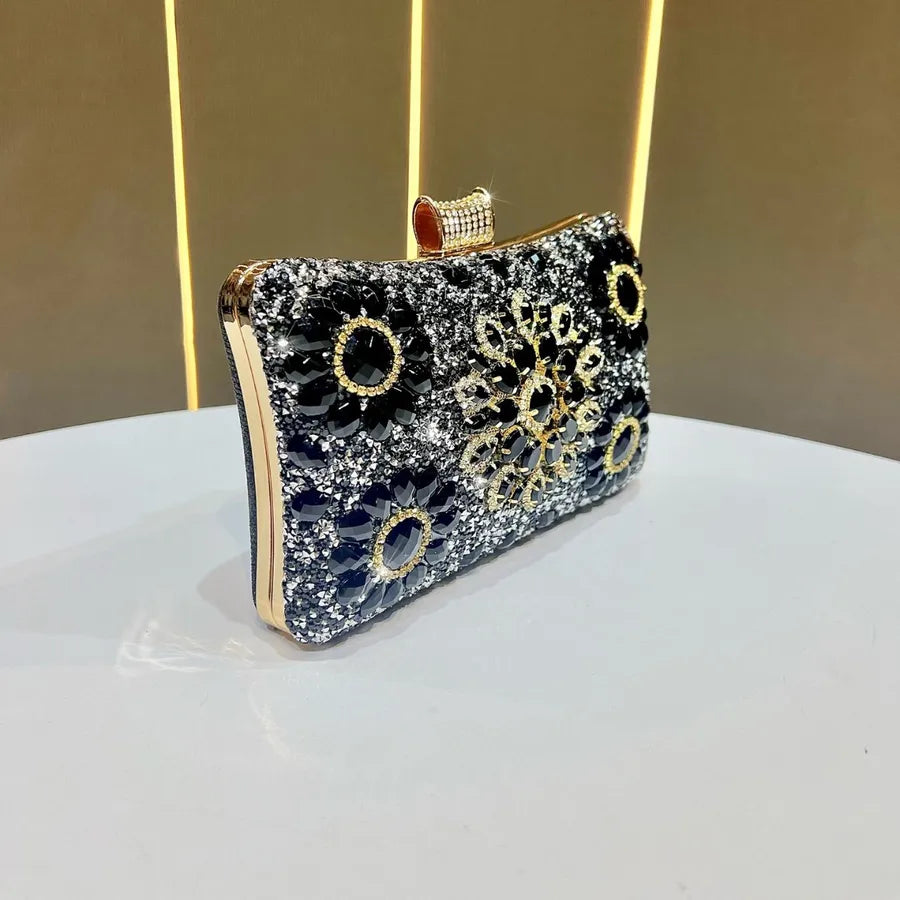 Elegant Diamond-Embedded Evening Bag, Formal Clutch Chain Handbag