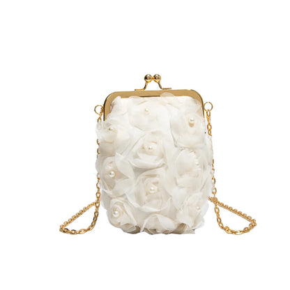 Floral-Embellished Clutch Shoulder Bag, Clasp Closure