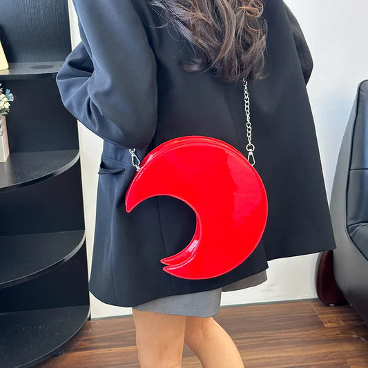 Fashion Half-Moon Mini Leather Handbag with Chain Strap