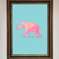 Pink Elephant on Blue Framed Print