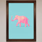 Pink Elephant on Blue Framed Print