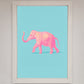 Pink Elephant on Blue Framed Print