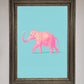Pink Elephant on Blue Framed Print