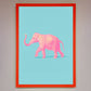 Pink Elephant on Blue Framed Print