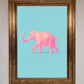 Pink Elephant on Blue Framed Print