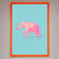 Pink Elephant on Blue Framed Print