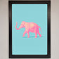Pink Elephant on Blue Framed Print