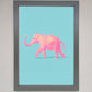Pink Elephant on Blue Framed Print