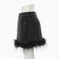 Vireous Feather Trim Black Denim Skirt