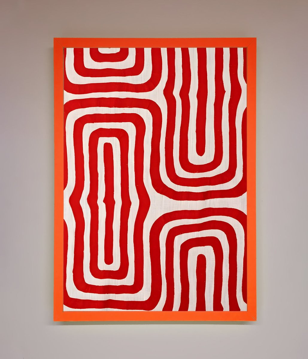 Red Waves Abstract Art Framed Poster