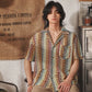 Men's Cuban-Collar National-Style Hollow Out Jacquard Short-Sleeve Shirt