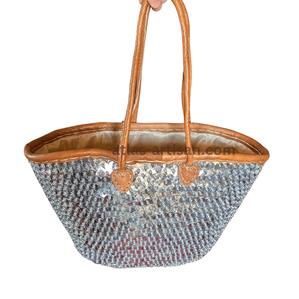 Handmade Pannier Handbag with Shiny Grey Sequins