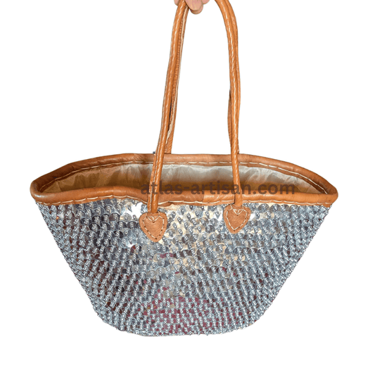 Handmade Pannier Handbag with Shiny Grey Sequins