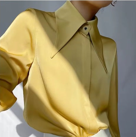 Vireous Elegant Exaggerated Sharp-Collar Avant Garde Blouse, Businesswear