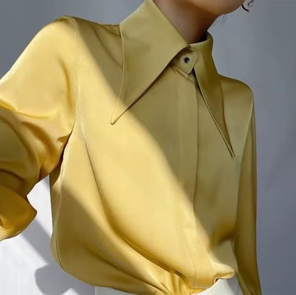 Vireous Elegant Exaggerated Sharp-Collar Avant Garde Blouse, Businesswear