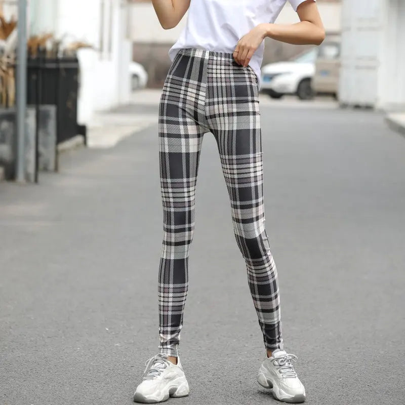 Large Stretch Printed Check Women's Leggings, Multi Designs