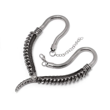 Chunky Split Snake Necklace, Gothic Pewter Statement Collar Alchemy