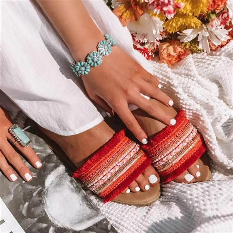 Colour Braided Flat Casual Women's Summer Slippers