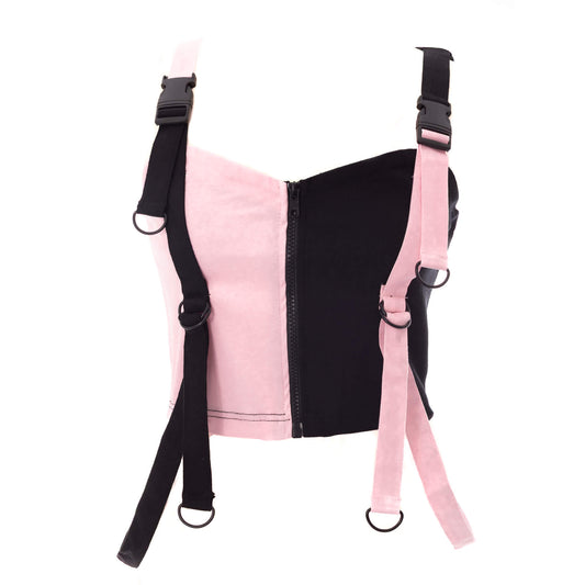 Chemical Black Veil and Void Harness Crop Top in Black & Pink