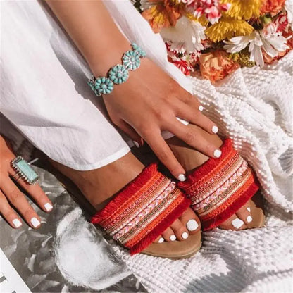 Colour Braided Flat Casual Women's Summer Slippers