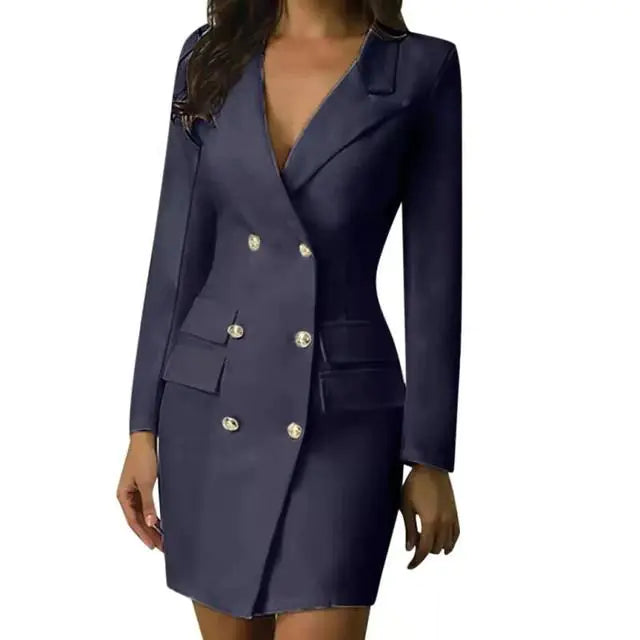 Vireous Women's Double-Breasted Military Style Blazer Dress