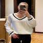 Women's Casual Splicing Colour Contrast Cricket-Style Sweater