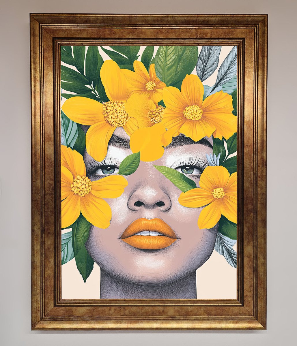 Yellow Flowers Head Framed Poster