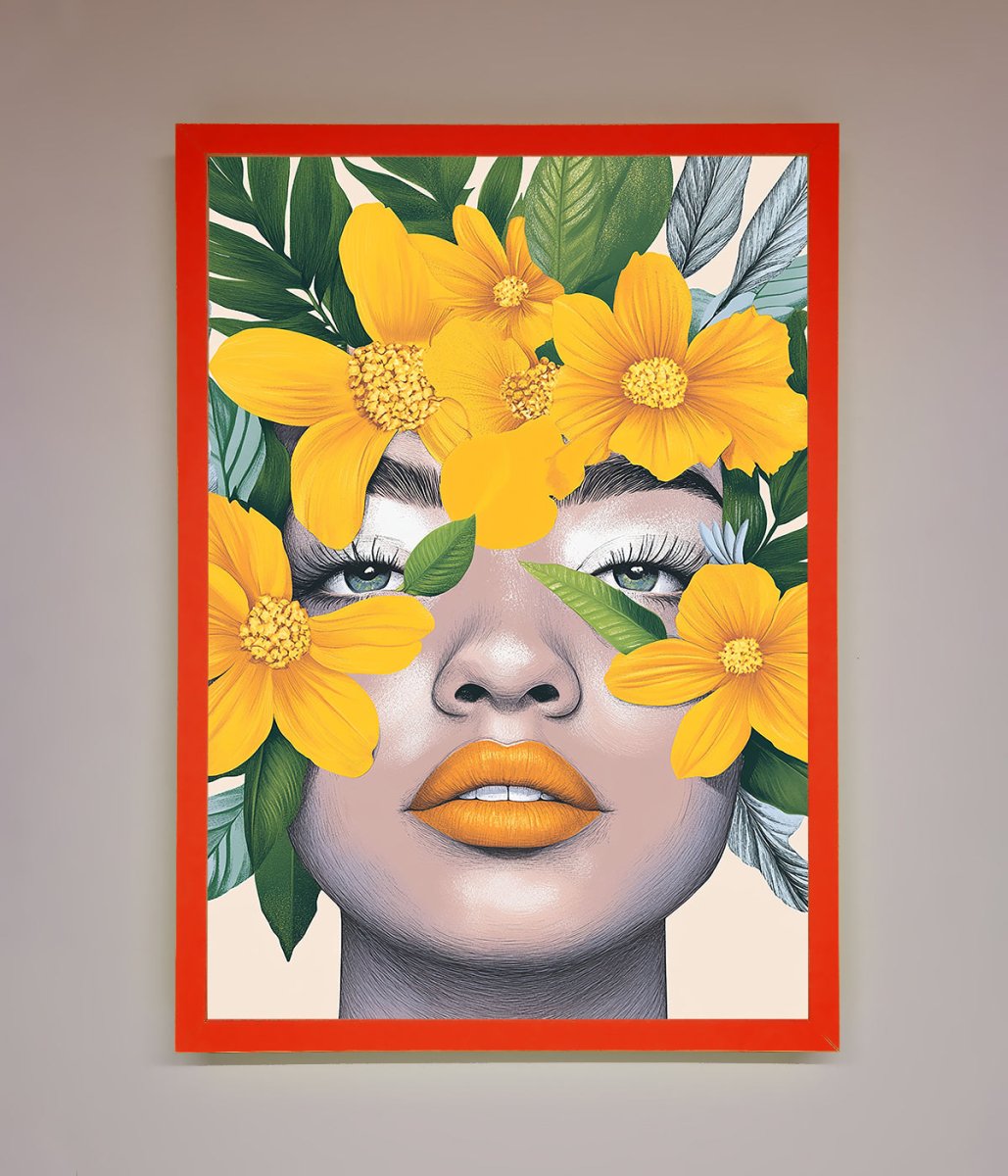 Yellow Flowers Head Framed Poster