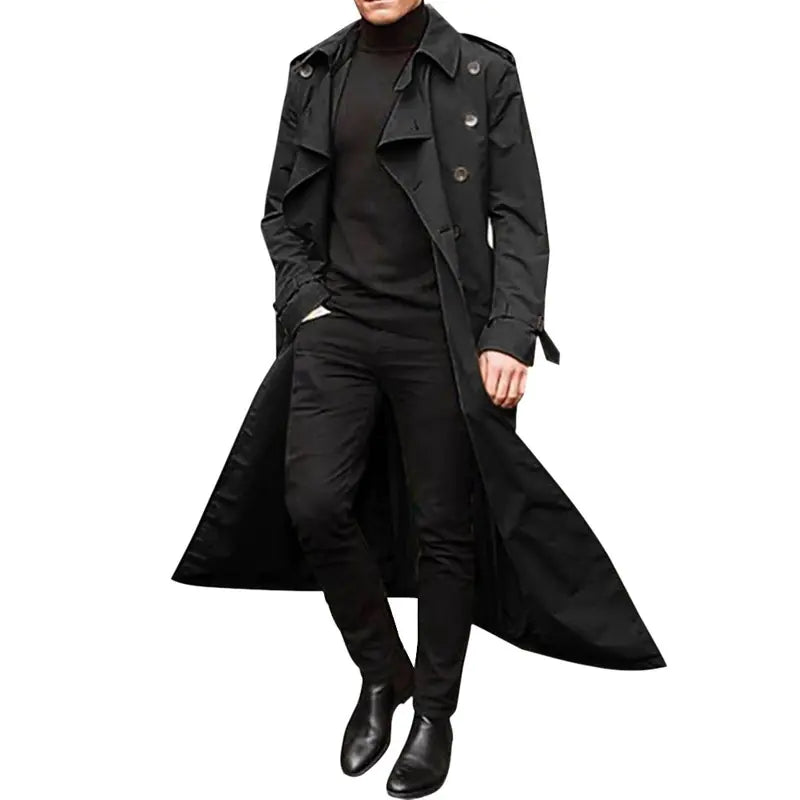 Vireous Men's Orange Extra-Long Trench Coat