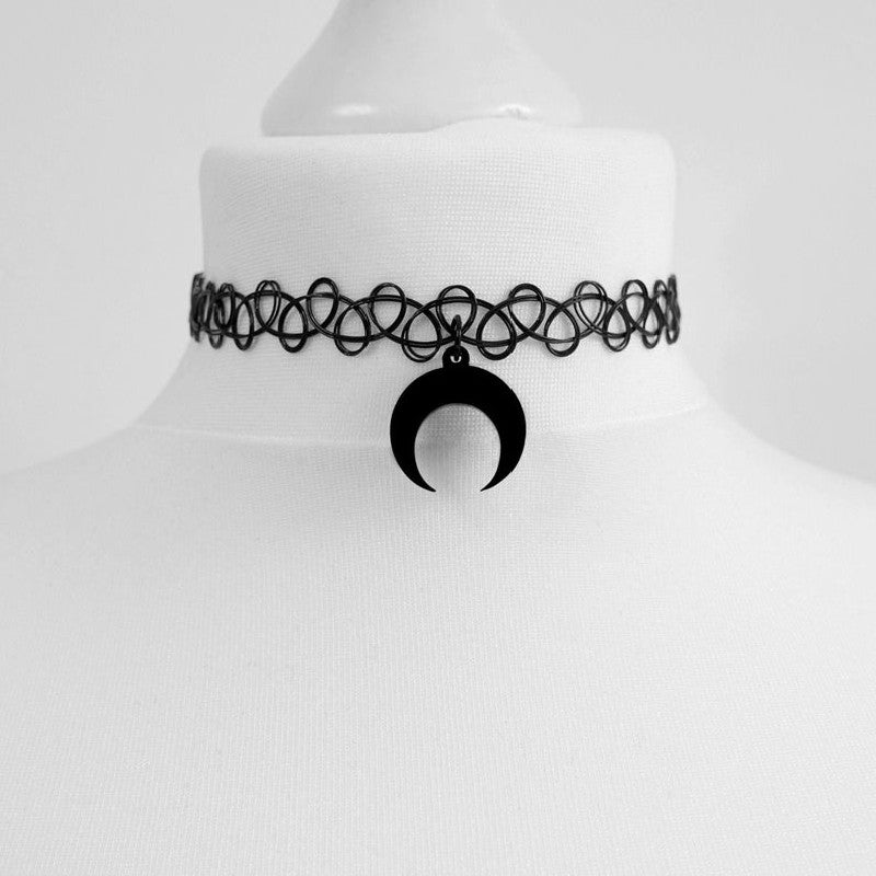 Black Crescent Moon Choker Necklace