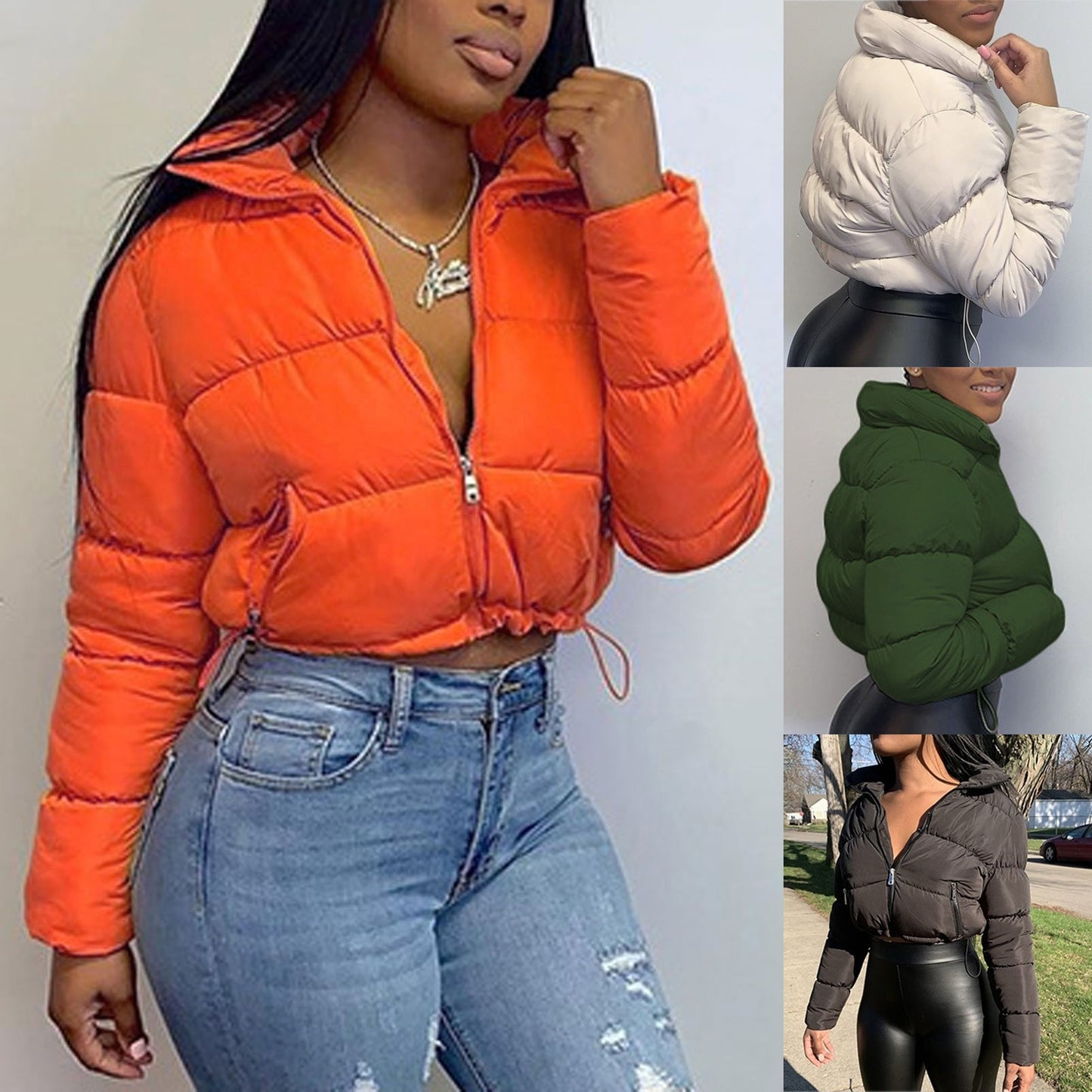 Vireous Women's Cropped High Waist Puffer Jacket