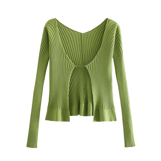 Women's Metal Chain Avocado Pit Stripe Sweater